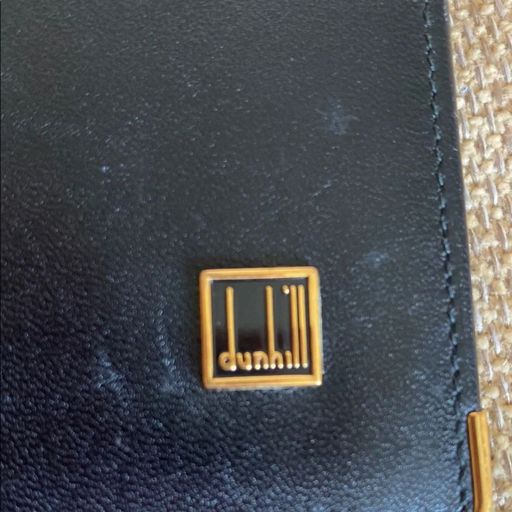 Dunhill Midnight Black Wallet and Checkbook Cover with Gold Details
